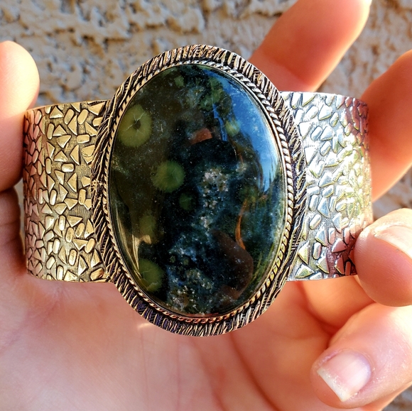 New Huge Kambaba Jasper 925 Silver Cuff Bracelet. - Picture 10 of 14